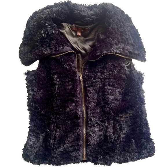 Fever Jackets & Blazers - Fever Faux Fur Zippered, Collared, Pockets Women's Black Vest